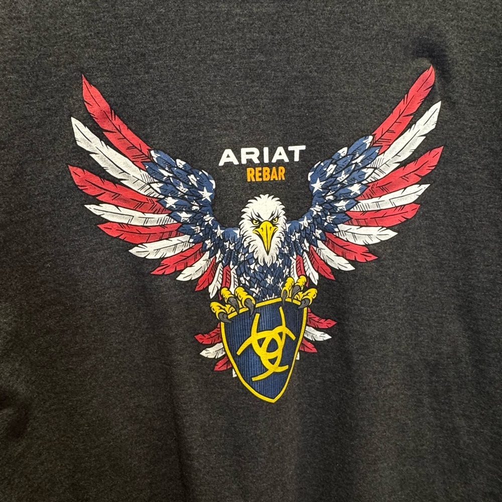 Ariat Rebar Men's XLT Grey Long Sleeve Tee Patriotic Eagle Casual